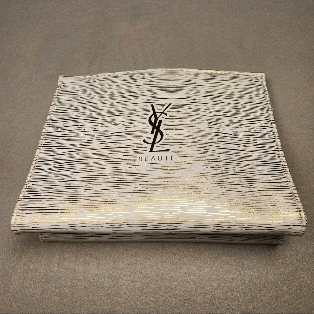 Yves Saint Laurent YSL Beaute White Gold Synthetic Makeup Bag Snap Closure